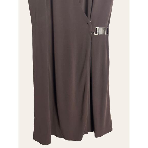 Kay Unger Chocolate Brown Short Sleeve V-Neck Wrap Dress Size 10 - Picture 3 of 6